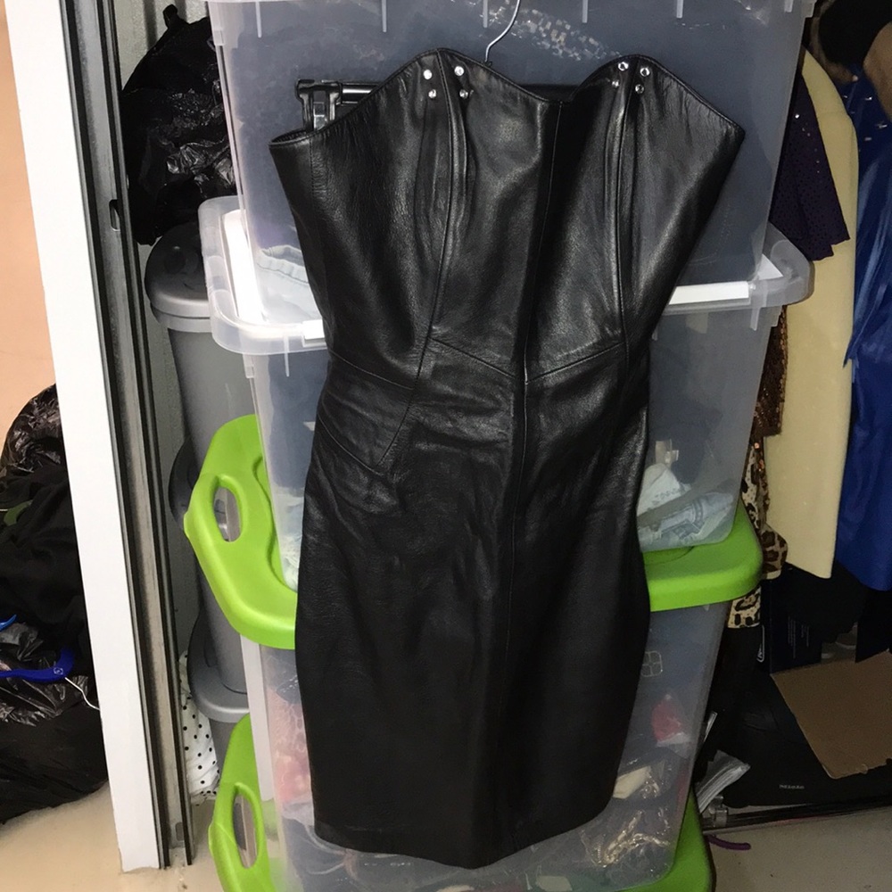 Black leather boustier dress